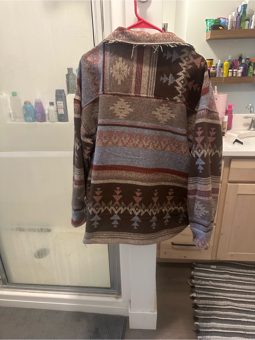 New In Aztec-Pattern Jean Shacket in Brown Multicolor - Picture 4 of 4